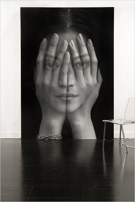 black and white, art, woman, hands on face
