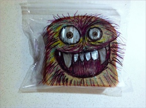 sandwich bag art, cookie, monster,